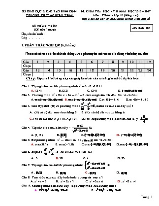 Đề kiểm tra môn Toán Lớp 10 - Học kì II - Năm học 2016-2017 - Trường THPT Nguyễn Trân