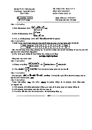 Đề kiểm tra môn Toán Lớp 10 - Học kì II - Năm học 2016-2017 - Trường THPT Tân Thới