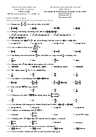 Đề kiểm tra môn Toán Lớp 10 - Học kì II - Năm học 2016-2017 - Trường THPT Long Khánh