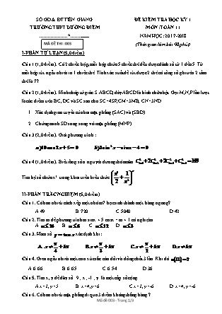 Đề kiểm tra môn Toán Lớp 11 - Học kì I - Đề số 1 - Năm học 2017-2018 - Trường THPT Dưỡng Điềm