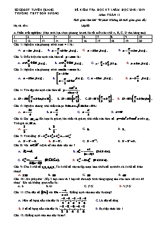 Đề kiểm tra môn Toán Lớp 11 - Học kì I - Năm học 2018-2019 - Trường THPT Sơn Dương