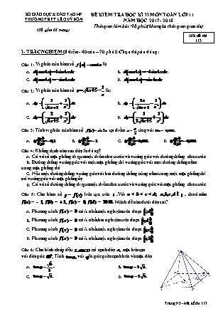 Đề kiểm tra môn Toán Lớp 11 - Học kì II - Đề số 1 - Năm học 2017-2018 - Trường THPT Lê Quý Đôn
