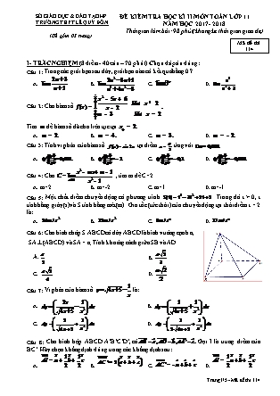 Đề kiểm tra môn Toán Lớp 11 - Học kì II - Đề số 2 - Năm học 2017-2018 - Trường THPT Lê Quý Đôn