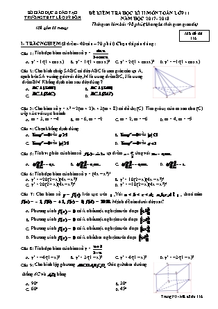Đề kiểm tra môn Toán Lớp 11 - Học kì II - Đề số 4 - Năm học 2017-2018 - Trường THPT Lê Quý Đôn