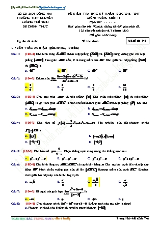Đề kiểm tra môn Toán Lớp 11 - Học kì II - Năm học 2016-2017 - Trường THPT Chuyên Lương Thế Vinh