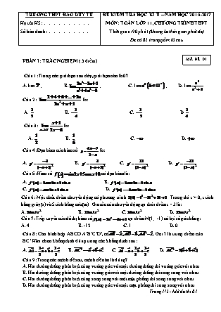 Đề kiểm tra môn Toán Lớp 11 - Học kì II - Năm học 2016-2017 - Trường THPT Đào Duy Từ
