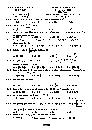 Đề kiểm tra môn Toán Lớp 12 - Học kì 2 - Năm học 2016-2017 - Sở giáo dục và đào tạo Bình Thuận