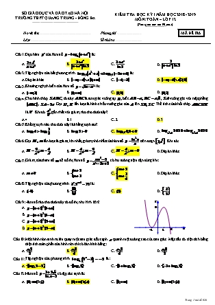 Đề kiểm tra môn Toán Lớp 12 - Học kì I - Đề số 1 - Năm học 2018-2019 - Trường THPT Quang Trung