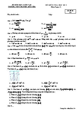 Đề kiểm tra môn Toán Lớp 12 - Học kì I - Đề số 1 - Trường THPT Nguyễn Hữu Tiến