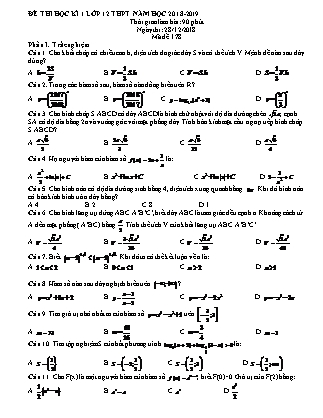 Đề kiểm tra môn Toán Lớp 12 - Học kì I - Đề số 2 - Năm học 2018-2019