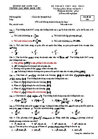 Đề kiểm tra môn Toán Lớp 12 - Học kì I - Đề số 3 - Trường THPT Nguyễn Hữu Tiến