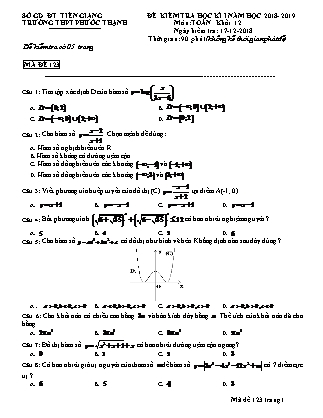 Đề kiểm tra môn Toán Lớp 12 - Học kì I - Đề số 6 - Năm học 2018-2019