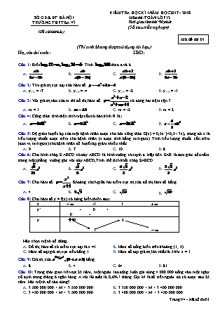 Đề kiểm tra môn Toán Lớp 12 - Học kì I - Đề số 8 - Năm học 2018-2019