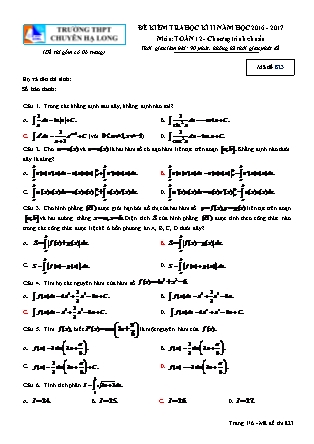 Đề kiểm tra môn Toán Lớp 12 - Học kì II - Đề số 1 - Năm học 2016-2017