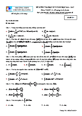 Đề kiểm tra môn Toán Lớp 12 - Học kì II - Đề số 10 - Năm học 2016-2017 - Trường THPT Chuyên Hạ Long
