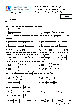 Đề kiểm tra môn Toán Lớp 12 - Học kì II - Đề số 13 - Năm học 2016-2017 - Trường THPT Chuyên Hạ Long