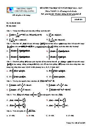 Đề kiểm tra môn Toán Lớp 12 - Học kì II - Đề số 15 - Năm học 2016-2017 - Trường THPT Chuyên Hạ Long