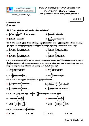 Đề kiểm tra môn Toán Lớp 12 - Học kì II - Đề số 16 - Năm học 2016-2017 - Trường THPT Chuyên Hạ Long