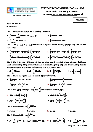 Đề kiểm tra môn Toán Lớp 12 - Học kì II - Đề số 18 - Năm học 2016-2017 - Trường THPT Chuyên Hạ Long