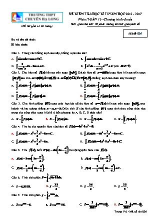 Đề kiểm tra môn Toán Lớp 12 - Học kì II - Đề số 19 - Năm học 2016-2017 - Trường THPT Chuyên Hạ Long
