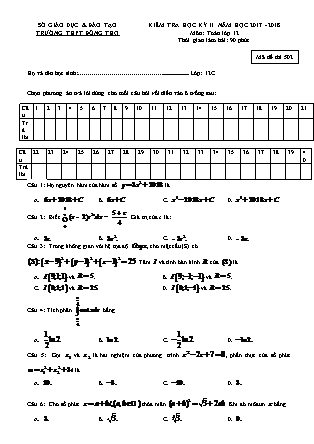 Đề kiểm tra môn Toán Lớp 12 - Học kì II - Đề số 2 - Năm học 2017-2018 - Trường THPT Đông Thọ