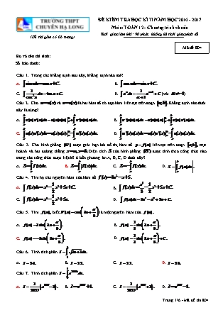 Đề kiểm tra môn Toán Lớp 12 - Học kì II - Đề số 20 - Năm học 2016-2017 - Trường THPT Chuyên Hạ Long