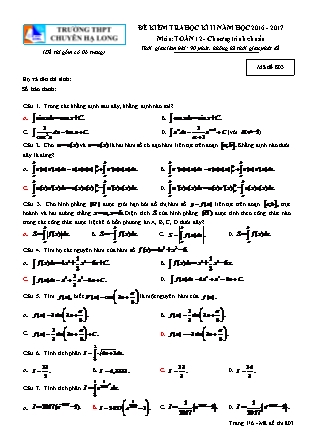 Đề kiểm tra môn Toán Lớp 12 - Học kì II - Đề số 21 - Năm học 2016-2017 - Trường THPT Chuyên Hạ Long