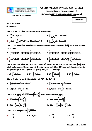 Đề kiểm tra môn Toán Lớp 12 - Học kì II - Đề số 22 - Năm học 2016-2017 - Trường THPT Chuyên Hạ Long