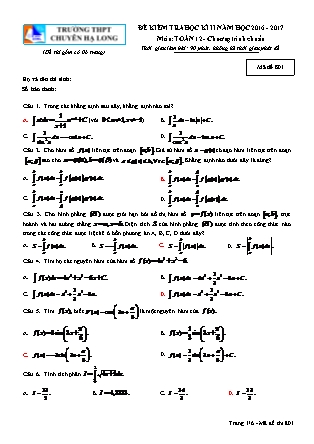 Đề kiểm tra môn Toán Lớp 12 - Học kì II - Đề số 23 - Năm học 2016-2017 - Trường THPT Chuyên Hạ Long