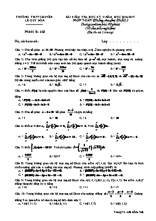 Đề kiểm tra môn Toán Lớp 12 - Học kì II - Đề số 4 - Năm học 2016-2017 - Trường THPT Lê Quý Đôn