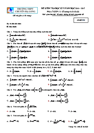 Đề kiểm tra môn Toán Lớp 12 - Học kì II - Đề số 4 - Năm học 2016-2017 - Trường THPT Chuyên Hạ Long