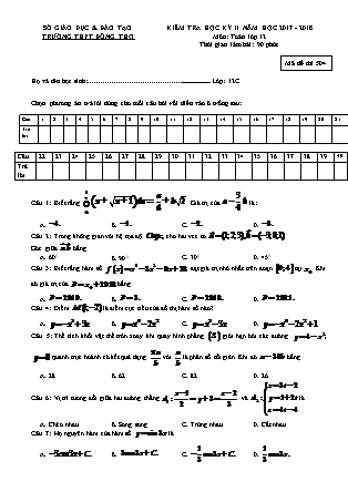 Đề kiểm tra môn Toán Lớp 12 - Học kì II - Đề số 4 - Năm học 2017-2018 - Trường THPT Đông Thọ