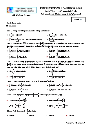 Đề kiểm tra môn Toán Lớp 12 - Học kì II - Đề số 5 - Năm học 2016-2017 - Trường THPT Chuyên Hạ Long