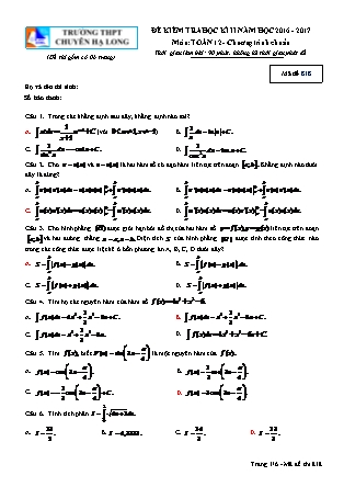 Đề kiểm tra môn Toán Lớp 12 - Học kì II - Đề số 6 - Năm học 2016-2017 - Trường THPT Chuyên Hạ Long