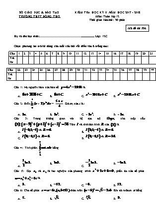 Đề kiểm tra môn Toán Lớp 12 - Học kì II - Đề số 6 - Năm học 2017-2018 - Trường THPT Đông Thọ