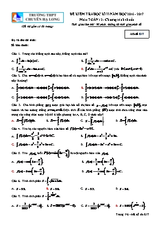 Đề kiểm tra môn Toán Lớp 12 - Học kì II - Đề số 7 - Năm học 2016-2017 - Trường THPT Chuyên Hạ Long