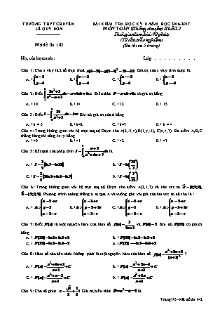 Đề kiểm tra môn Toán Lớp 12 - Học kì II - Đề số 8 - Năm học 2016-2017 - Trường THPT Lê Quý Đôn