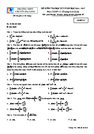 Đề kiểm tra môn Toán Lớp 12 - Học kì II - Đề số 9 - Năm học 2016-2017 - Trường THPT Chuyên Hạ Long