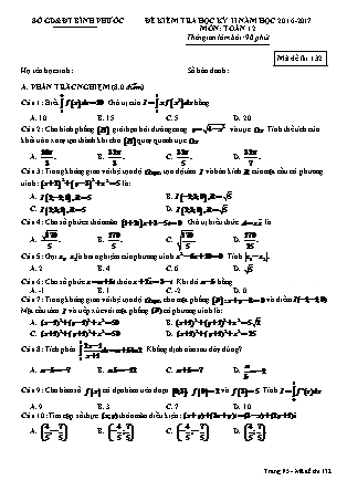 Đề kiểm tra môn Toán Lớp 12 - Học kì II - Năm học 2016-2017 - Sở giáo dục và đào tạo Bình Phước