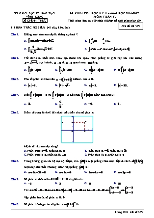 Đề kiểm tra môn Toán Lớp 12 - Học kì II - Năm học 2016-2017 - Sở giáo dục và đào tạo Vĩnh Long