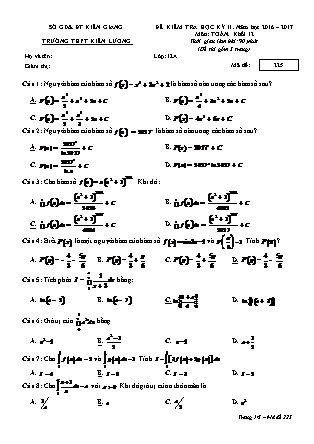 Đề kiểm tra môn Toán Lớp 12 - Học kì II - Năm học 2016-2017 - Trường THPT Kiên Lương
