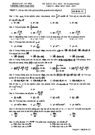 Đề kiểm tra môn Toán Lớp 12 - Học kì II - Năm học 2016-2017 - Trường THPT Tam Phú