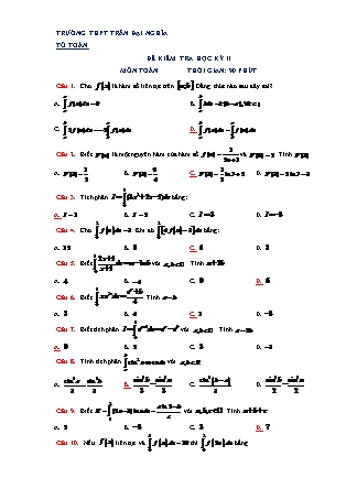 Đề kiểm tra môn Toán Lớp 12 - Học kì II - Trường THPT Trần Đại Nghĩa