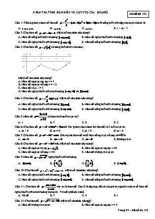 Đề kiểm tra tính đơn điệu và cực trị của hàm số môn Toán Lớp 12 - Đề số 1