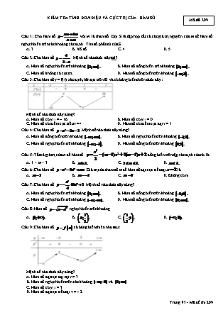 Đề kiểm tra tính đơn điệu và cực trị của hàm số môn Toán Lớp 12 - Đề số 2