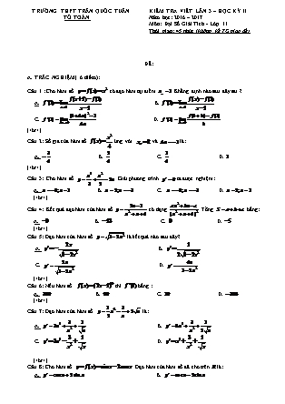 Đề kiểm tra Viết Lần 3 môn Đại số giải tích Lớp 11 - Học kì II - Năm học 2016-2017 - Trường THPT Trần Quốc Tuấn