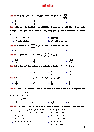 Đề luyện thi Trung học phổ thông quốc gia môn Toán Lớp 12 - Đề số 4 (Bản đẹp)