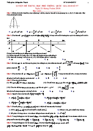 Đề luyện thi Trung học phổ thông quốc gia môn Toán Lớp 12 - Đề số 5 - Năm học 2017-2018 - Lê Nguyên Thạch