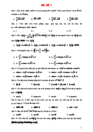 Đề luyện thi Trung học phổ thông quốc gia môn Toán Lớp 12 - Đề số 7  (Kèm đáp án)