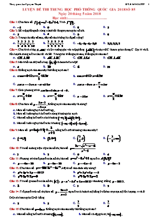 Đề luyện thi Trung học phổ thông quốc gia môn Toán Lớp 12 - Đề số 3 - Năm học 2017-2018 - Lê Nguyên Thạch